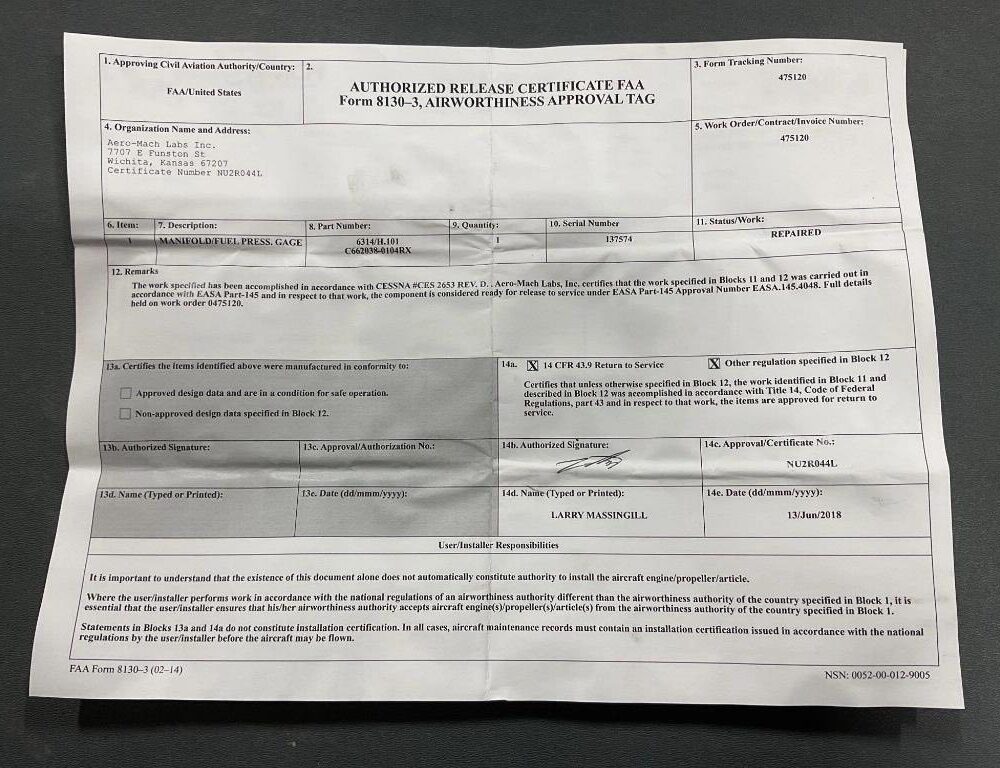 FOR SALE – MANIFOLD PRESSURE / FUEL FLOW INDICATOR