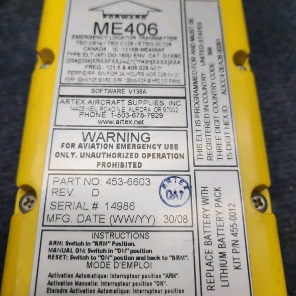 Ensemble Artex ME406 ELT (P/N 453-6603)